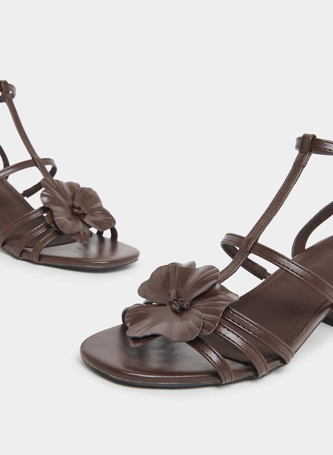 Styli Ankle Strap Heel Sandals with Flower Detail - Image 3